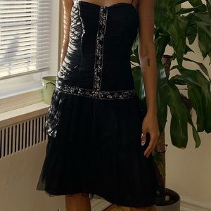Black ruched tulle party dress
